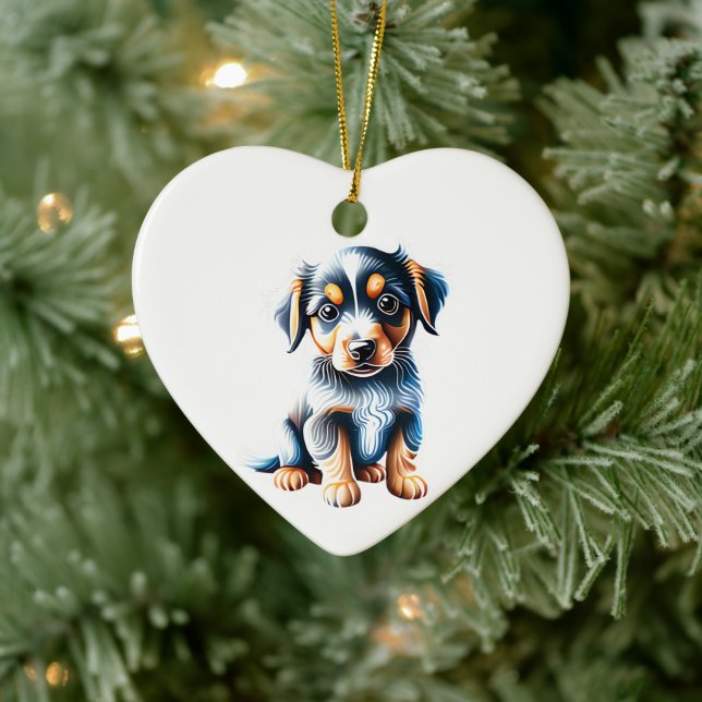 Personalised Miniature American Shepherd Puppy Ceramic Ornament (Tree)