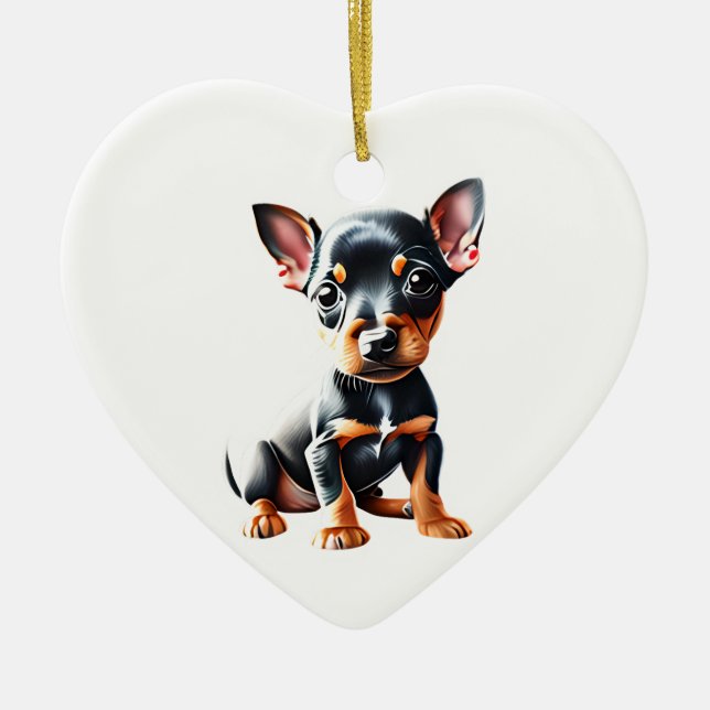 Personalised Miniature Pinscher Puppy Ceramic Ornament (Front)