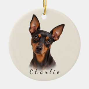 Personalised Miniature Pinscher with Custom Name Ceramic Ornament