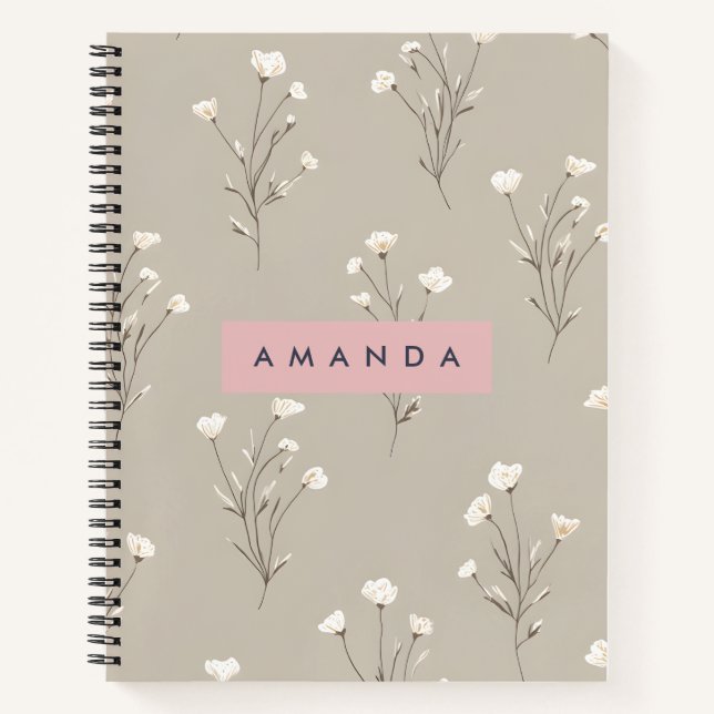 Personalised Minimal Beige Floral Design Notebook (Front)
