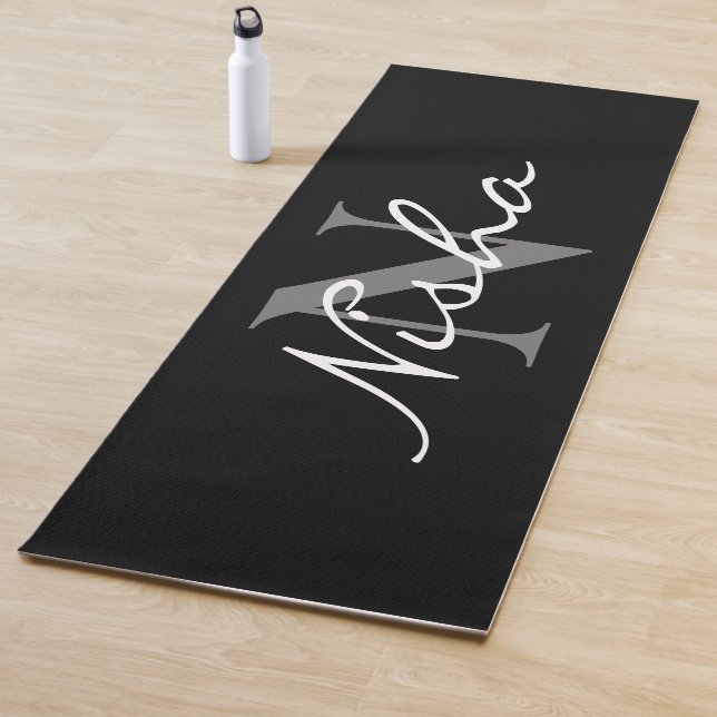 Personalised Minimal Black and White Monogram Name Yoga Mat (In Situ)