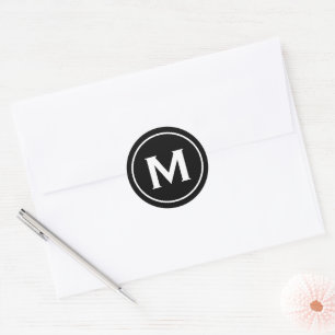 Personalised Minimal Black Classic Monogram Classic Round Sticker