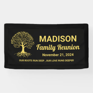 personalised minimal black gold family reunion banner