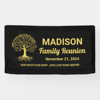 personalised minimal black gold family reunion banner