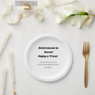 Personalised Minimal Black White Retirement party  Paper Plate
