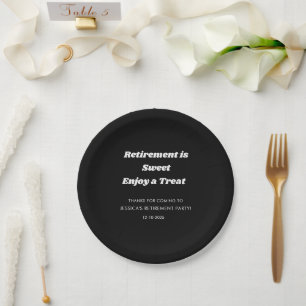 Personalised Minimal Black White Retirement party Paper Plate