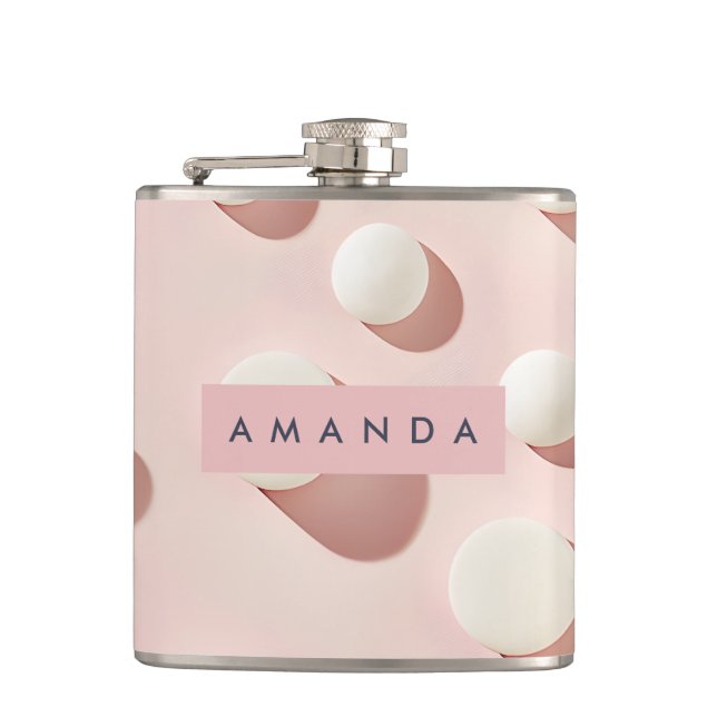 Personalised Minimal Blush Pink Circles Style Hip Flask (Front)