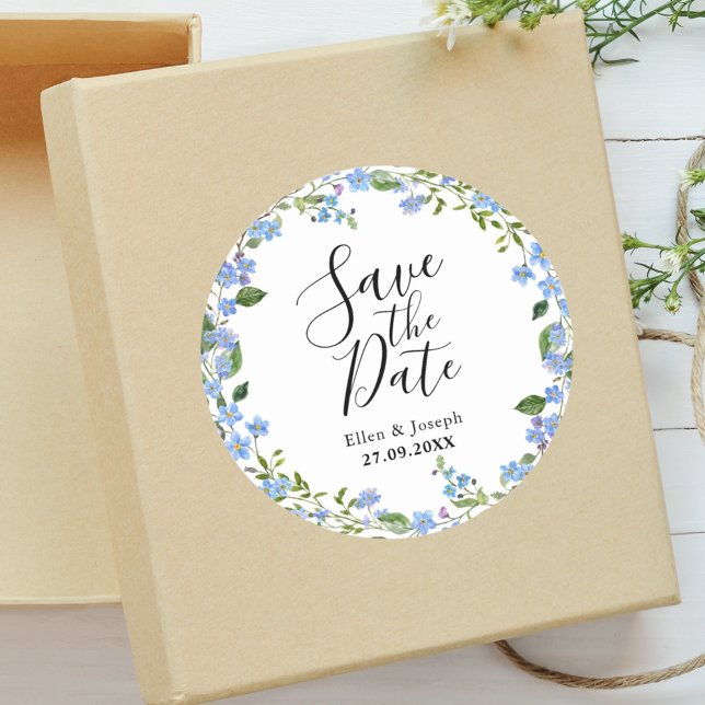 Personalised Minimal Floral Wedding Save The Date  Classic Round Sticker (Creator Uploaded)