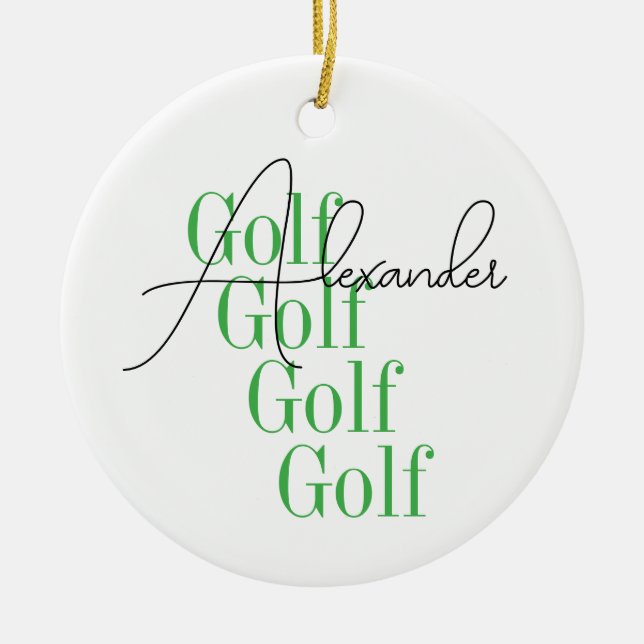 Personalised Minimal Golf Typography Ceramic Ornament (Front)