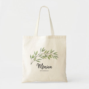 Personalised minimal greenery bridesmaid tote bag