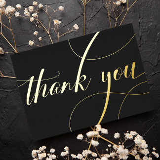 Personalised Minimal Modern Black & Gold Thank You Foil Holiday Card