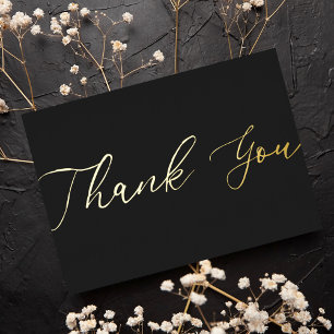 Personalised Minimal Modern Black Gold Thank You Foil Holiday Card