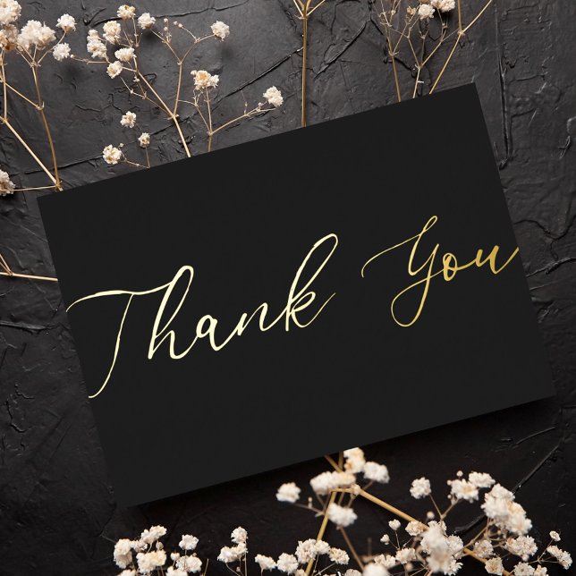 Personalised Minimal Modern Black Gold Thank You Foil Holiday Card (Creator Uploaded)