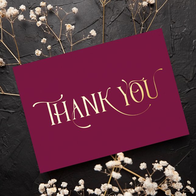 Personalised Minimal Modern Burgundy Red Thank You Foil Holiday Card (Creator Uploaded)