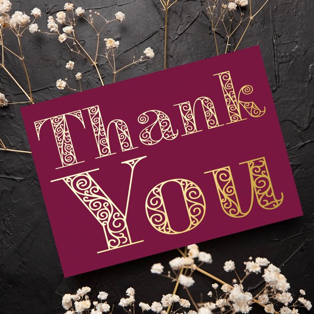 Personalised Minimal Modern Burgundy Red Thank You Foil Holiday Card (Creator Uploaded)