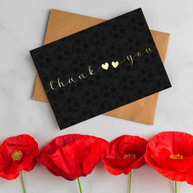 Personalised Minimal Modern Heart Black Thank You Foil Holiday Card (Creator Uploaded)