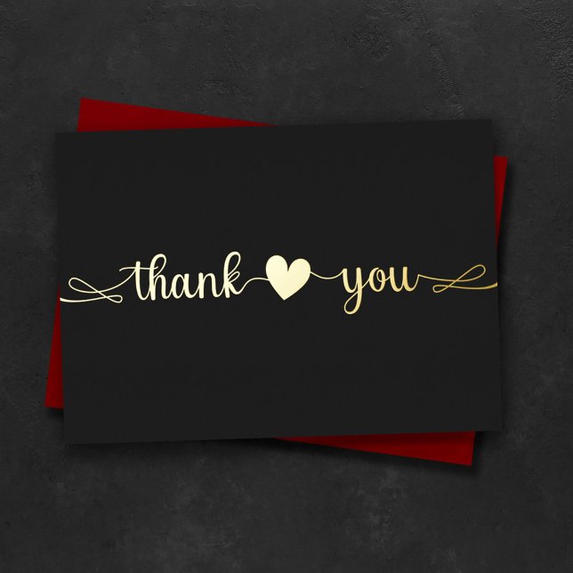  Personalised Minimal Modern Heart Black Thank You Foil Holiday Card (Creator Uploaded)