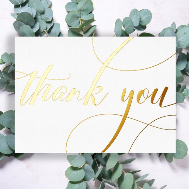 Personalised Minimal Modern Script White Thank You Foil Holiday Card (Creator Uploaded)