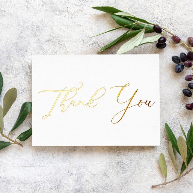 Personalised Minimal Modern Script White Thank You Foil Holiday Card (Creator Uploaded)