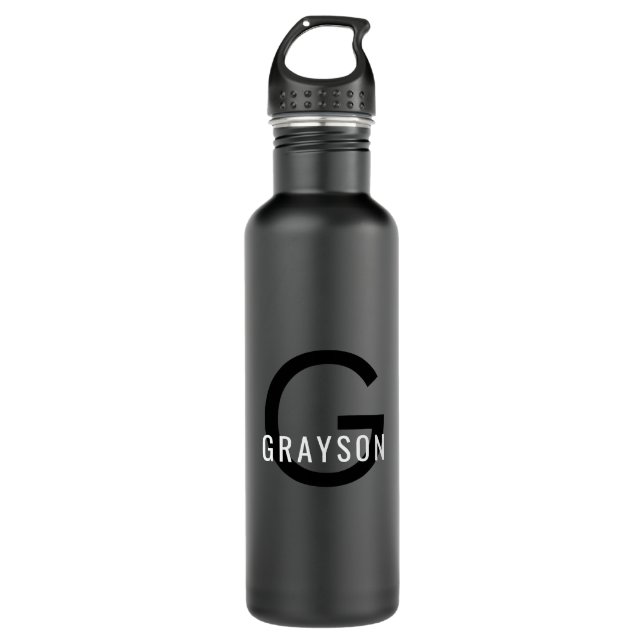 Personalised Minimal Monogram Black White 710 Ml Water Bottle (Front)