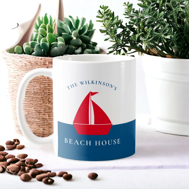 Personalised minimal nautical summer house  coffee mug (Creator Uploaded)