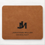 Personalised Minimal Sable Leather Monogram Mouse Pad<br><div class="desc">Add a touch of luxury to your workspace with this personalised mouse pad. The design features two overlapping monogram initials in classic black block typography with your name and title below on a stylish sable brown leather background. The high-quality printing ensures that the design will last for years to come....</div>