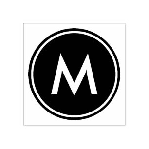 Personalised Minimal White Monogram Black Circle Rubber Stamp