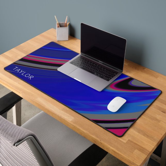 Personalised Minimalist Abstract Blue Fractal Desk Mat (Office 2)