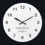 Personalised Minimalist Acrylic Wall Clock<br><div class="desc">This modern Personalised Minimalist Acrylic Wall Clock is easy to personalise by typing your choice of family name or similar wording into the personalisation template before ordering. The design features the numbers and personalisation in black on a simple plain white background so that the time can easily be seen by...</div>