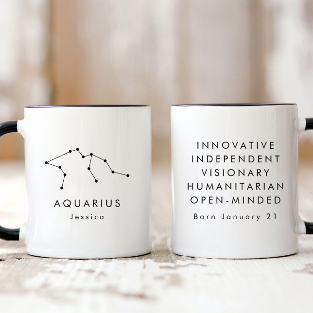 Personalised Minimalist Aquarius Zodiac Sign Mug (Creator Uploaded)