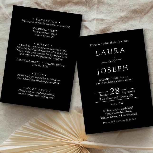Personalised Minimalist Black All In One Wedding Invitation (Creator Uploaded)