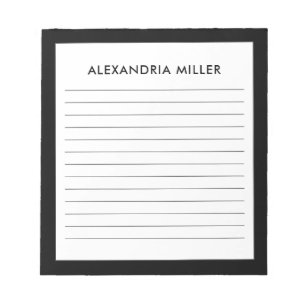 Personalised Minimalist Black Monogram Name Lined Notepad