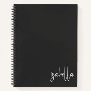 Personalised Minimalist Black White Script Name Notebook