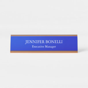 Personalised minimalist blue add your name desk name plate