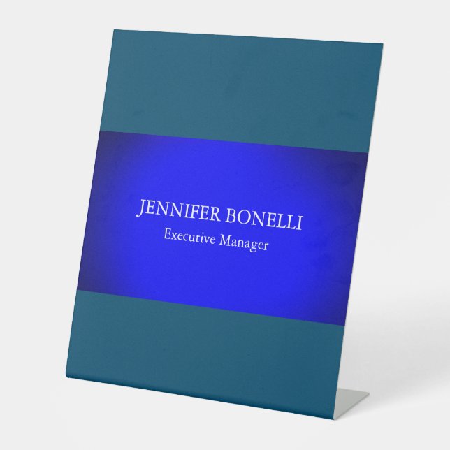 Personalised minimalist blue add your name pedestal sign (Front)