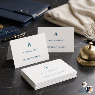 Personalised Minimalist Blue Serif Monogram Thank  You Card