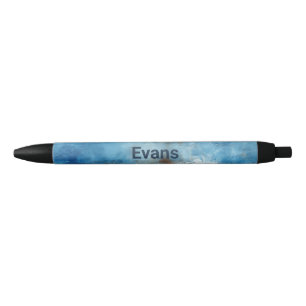 Personalised Minimalist Blue Watercolor Monogram Black Ink Pen
