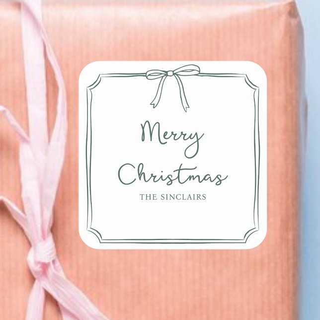 Personalised Minimalist Bow Design Christmas Party Square Sticker (Creator Uploaded)