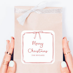 Personalised Minimalist Bow Design Christmas Party Square Sticker