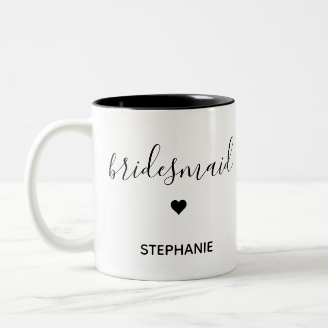 Personalised Minimalist Bridesmaid Custom Name Two-Tone Coffee Mug (Left)