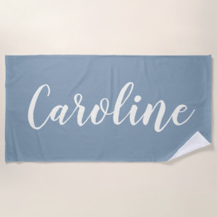 Personalised Minimalist Calligraphy Name in Blue Beach Towel