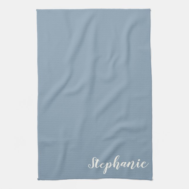 Personalised Minimalist Calligraphy Name in Blue   Tea Towel (Vertical)