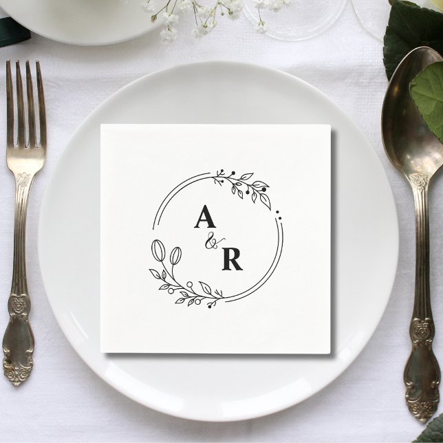 Personalised Minimalist Couple Initials Wedding Napkin (Creator Uploaded)