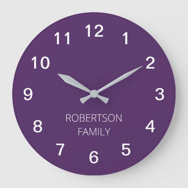 Personalised Minimalist Dark Purple Wall Clock (Front)