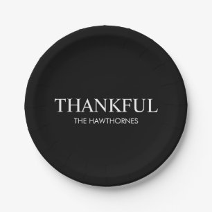 Personalised Minimalist Elegant Black Thankful Paper Plate