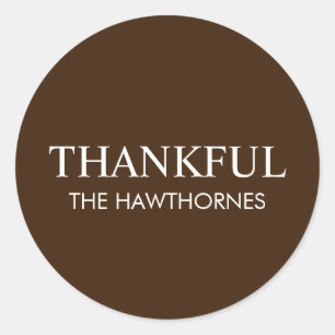 Personalised Minimalist Elegant Brown Thankful Classic Round Sticker