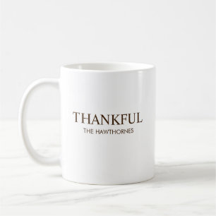 Personalised Minimalist Elegant Brown Thankful Coffee Mug