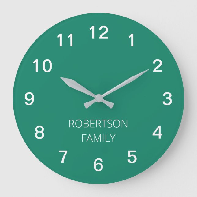 Personalised Minimalist Emerald Green Wall Clock (Front)