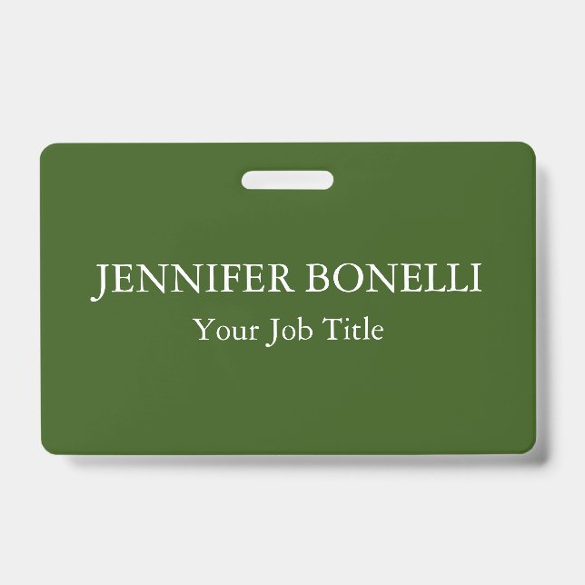 Personalised minimalist forest green customised ID badge (Front)