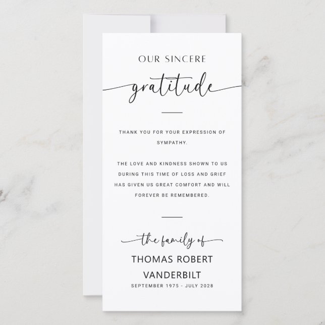 Personalised Minimalist Funeral Thank You Cards (Front)